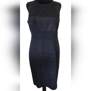 Ann Taylor Navy Blue Sleeveless Midi Dress Lace/Crocet Detail, 8